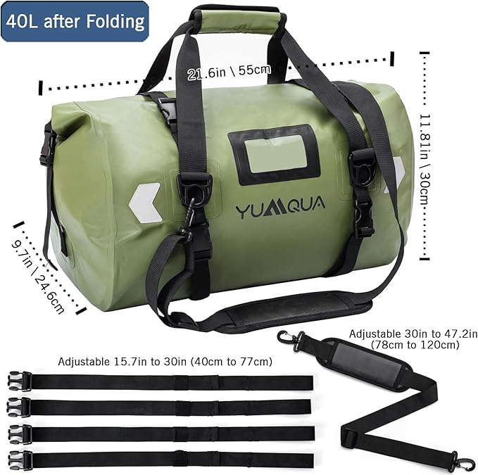 YUMQUA Waterproof Duffel Bag, Motorcycle Duffle Bag, Heavy Duty Roll Top Large Dry Bags Waterproof with Durable Straps & Handle for Travel Outdoor Boating Rafting Kayaking Camping Paddle boarding