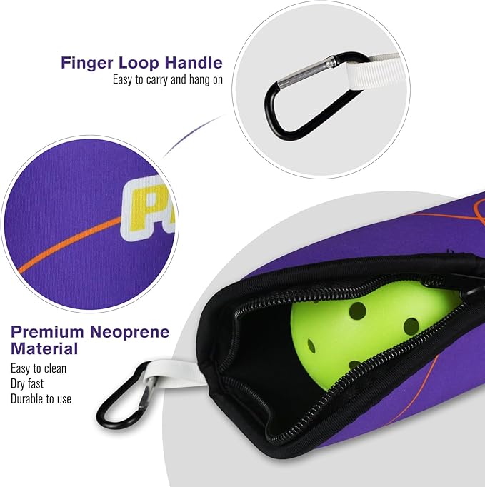 Pickleball Ball Holder - 1 Pc Pickle Ball Storage Bag, Portable Tennis Pouch with Hook for Fence, Premium Neoprene Material Bottle Holder, Pickleball Accessory Black Red Green Yellow Color