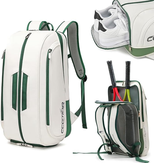 Tennis Racket Bag Pickleball Padel Backpack With Shoe Compartment, Laptop Sleeve,Fence Hook,Ball Sleeve