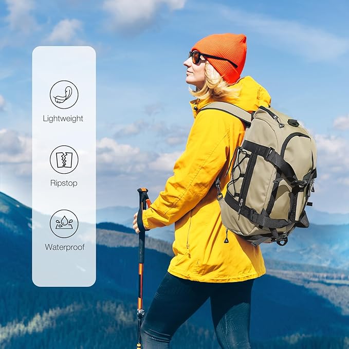 30L Gym Duffel Bag with Shoe Compartment for Men Women, Weekender Bags with Wet Pocket, Khaki