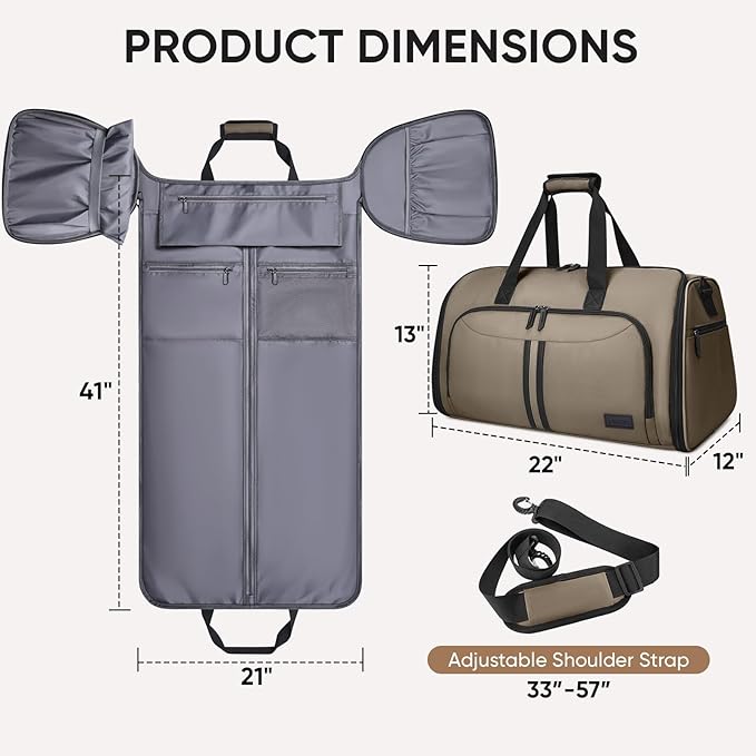BALEINE Convertible Travel Garment Bag, Travel Suit Bag for Men, 2 in 1 Carry on Garment Bag for Hanging Clothes, Garment Duffel Bag for Travel Business (Brown)