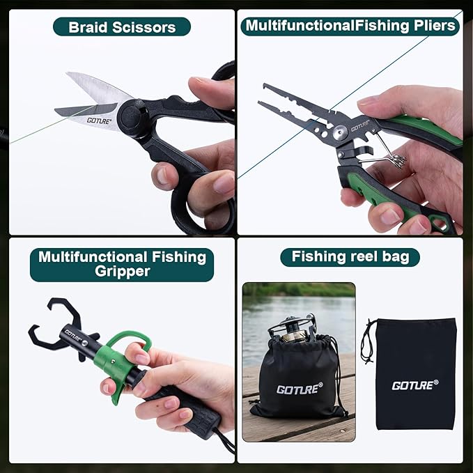 Goture Fishing Rod and Reel Combo - Green Telescoping Fishing Pole Portable Travel Kit with Carrier Bag for Freshwater Saltwater