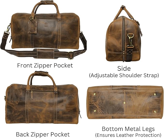 Handmade Leather Travel Duffel Bag - Airplane Underseat Carry On Bags by Rustic Town