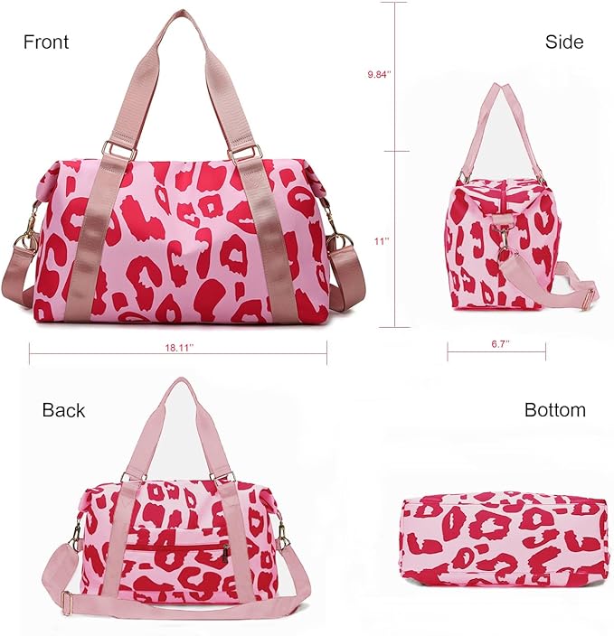 Weekender Duffel Sport Gym Bag Overnight Travel duffle Bags with Wet Pocket-Cow Print Pink