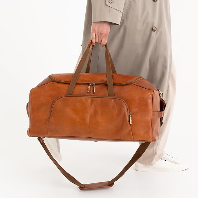 Berliner Bags Vintage Genuine Leather Duffle Denver XL for Travel or the Gym, Weekender Bag with shoe compartment, Overnight Bag for Men and Women - Brown