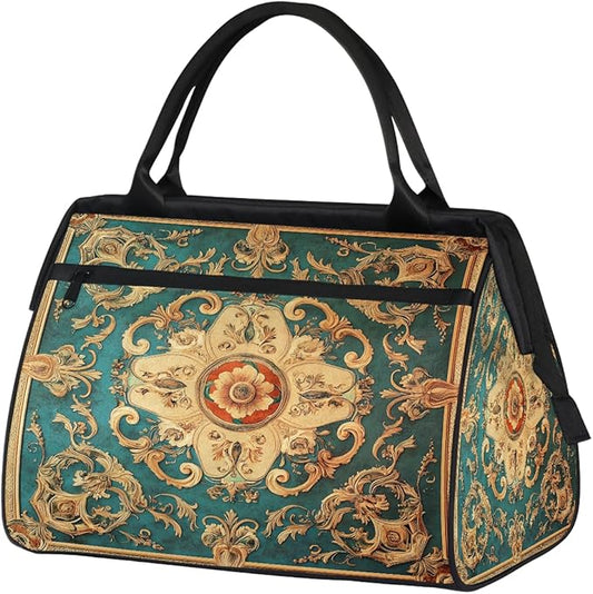 Travel Duffle Bag, Mandala Carpet Flowers Overnight Weekender Tote Bag for Women Men Waterproof Carry On Luggage with Zipper Lightweight Sport Gym Bag for Traveling Yoga Camping Traveling Gifts