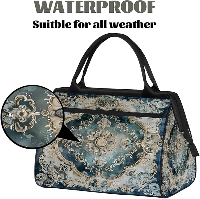 Travel Duffle Bag, Mandala Flower Carpet Floral Overnight Weekender Tote Bag for Women Men Waterproof Carry On Luggage with Zipper Lightweight Sport Gym Bag for Traveling Yoga Camping Traveling Gifts