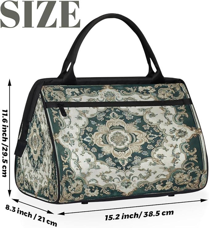 Travel Duffle Bag, Ethnic Mandala Greeen Flower Overnight Weekender Tote Bag for Women Men Waterproof Carry On Luggage with Zipper Lightweight Sport Gym Bag for Traveling Yoga Camping Traveling Gifts