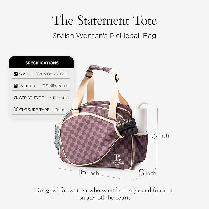 Pik’le’Ball Sport Premium Women's Pickleball Bag – Stylish and Versatile Sports Bag with Water Bottle Holder, Padded Paddle Pocket, and Spacious Design (fits 2+ Paddles!)