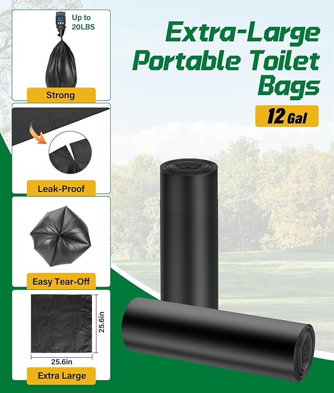 40 PACK Portable Toilet Bags Poo Gel Set, 12 Gallon Camping Toilet Bag with Eco Super Absorbent Power, Emergency Poo Gel Bags for Camping, Hiking, RV Trips, Car Travel, Extra Large Universal Fit