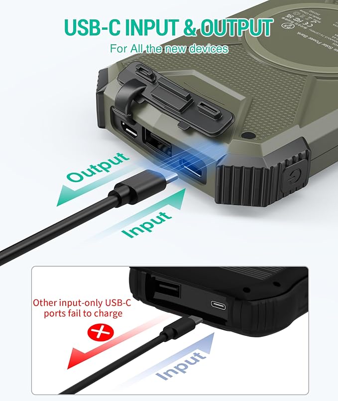 BLAVOR Solar Power Bank 10,000mAh, Portable Wireless Charger, 20W Fast Charging External Battery Pack with USB C for Cell Phones, Solar Panel Charging with Dual Flashlight for Camping