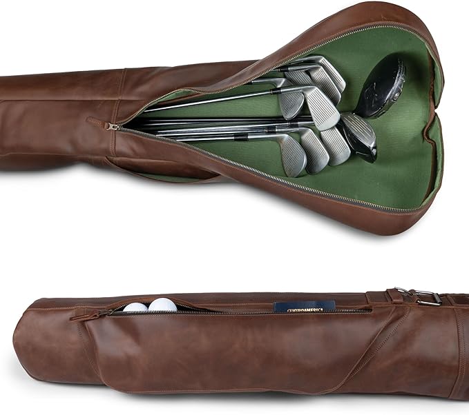 Littlefield & Co., Leather Travel Golf Club Carry Bag with Detachable Shoulder Strap, Golf Travel Bag for Airlines, Golf Club Case, Flightsafe Cover for Men, Caddy Covers, Flight Suitcase