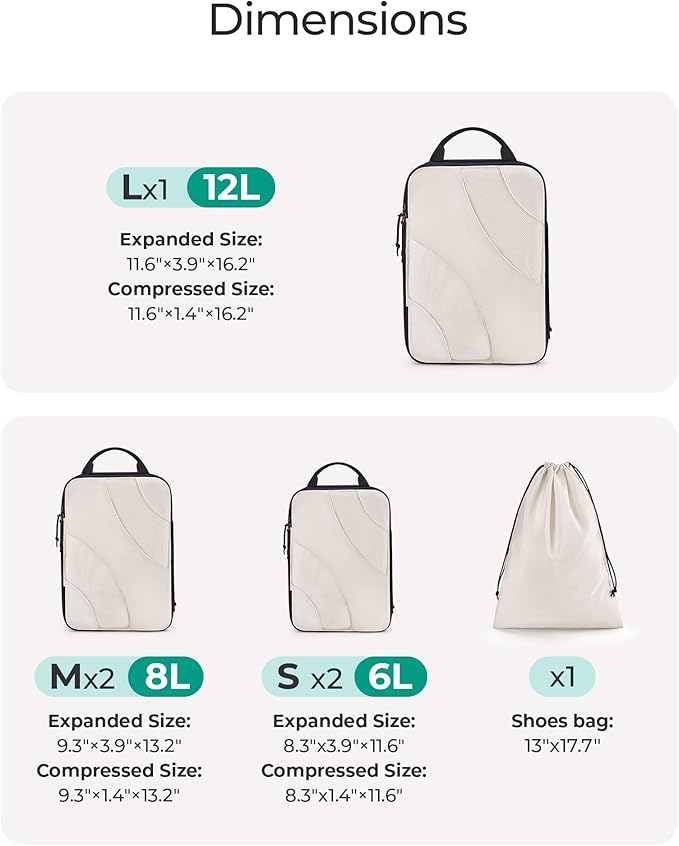 BAGSMART Compression Packing Cubes, 6 Set/4 Set/2 Set Travel Packing Cubes for Carry on Suitcases, Compression Suitcase Organizers Bag Set & Travel Cubes for Luggage, Lightweight Packing Organizers