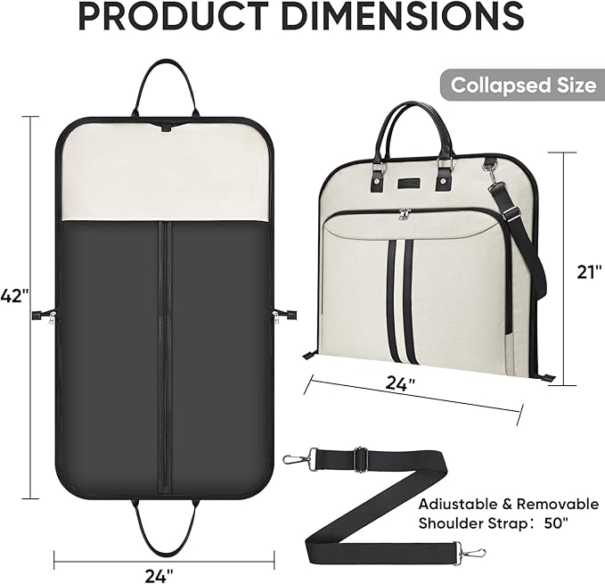 BALEINE Travel Garment Bag, Travel Suit Bag for Men, 42'' Waterproof Carry on Garment Bag for Hanging Clothes, Garment Duffel Bag for Travel Business (Beige)