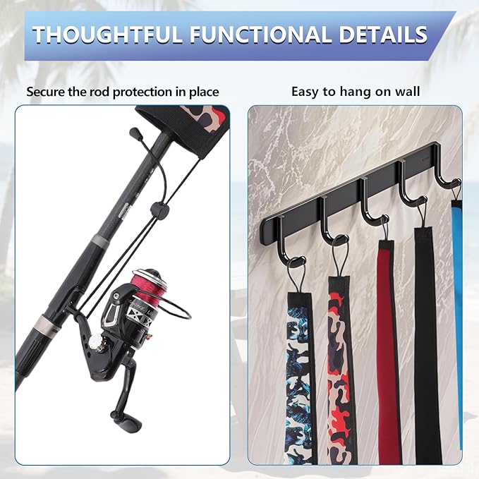 Lightproof Neoprene Fishing Rod Sleeve - Fishing Rod Cover for Storage & Transportation - Puncture Resistant Rod Sock for Casting, Trolling, Spinning Rods