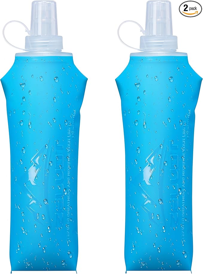 Zelvot 2 Pack Running Vest Soft Flask, BPA-Free 500ml Collapsible Water Bottle for Hydration Backpack, Folding Running Water Bottle for Marathon Hiking Cycling Climbing (Blue, 500ML - 2 Pack)