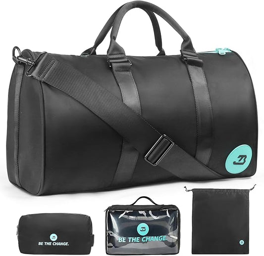 4Pcs/Set Gym Bag Swim Heavy Duty Sports Duffel Bag for Women and Men Waterproof Travel Workout Weekender Bag with 3 Accessory Bags of Wet & Dry Separation Upgrades 2.0 Black&Blue