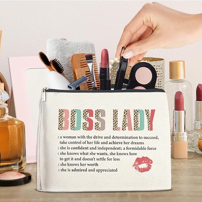 Appreciation Gifts Makeup Bag for Women, Boss Lady Gifts Inspirational Christmas Retirement Gift with Quotes for Leader Manager Coworker Cosmetic Bag with Zipper Travel Toiletry Pouch for Purse