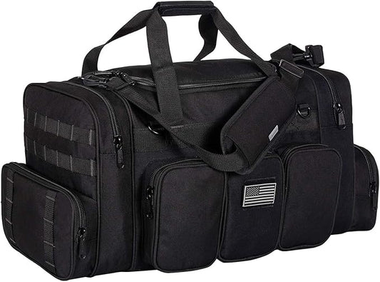 K-Cliffs Heavy Duty Tactical Range Duffel Quality Gear Travel Sports Gym Equipment Bag Military Molle Lockable Zippers with US Flag Patch 27 Inch Black