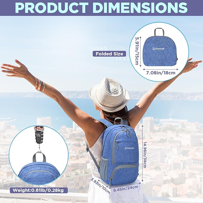 ZOMAKE Ultra Lightweight Packable Backpack 20L,Small Foldable Backpacks Hiking Water Resistant Collapsible Daypack for Women Men(Dark Blue-B2)