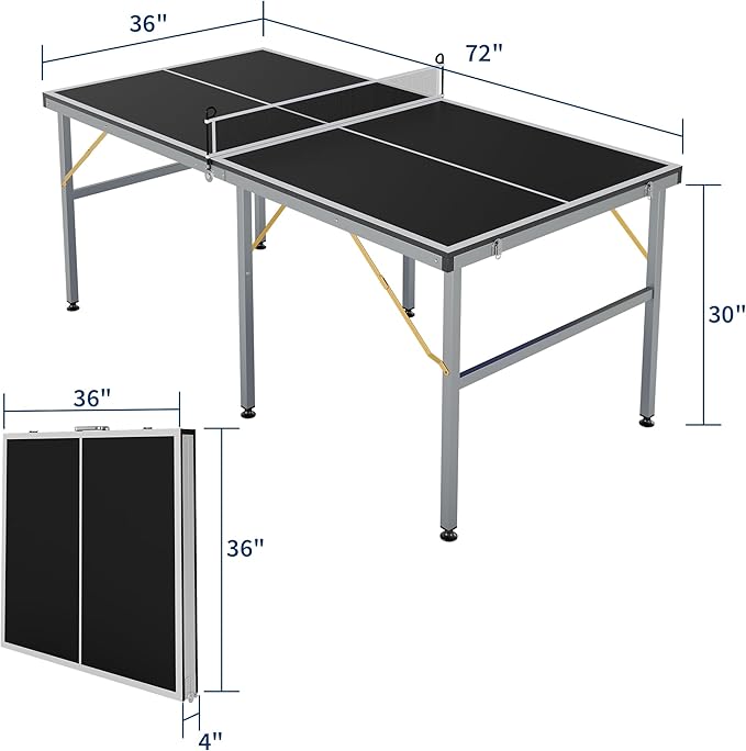 Portable Ping Pong Table,6X3 ft Professional Indoor/Outdoor Table Tennis Tables Game with Net for Adults/Teens,2 Tennis Paddles and 3 Balls- Quick Assembly