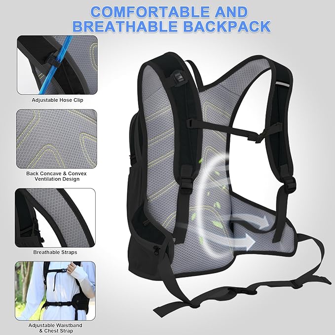 20L Hydration Backpack Pack with 2L Water Bladder Lightweight Hiking Backpack for Women Men, Adjustable Chest Straps Running Hydration Vest for Hiking, Cycling, Climbing