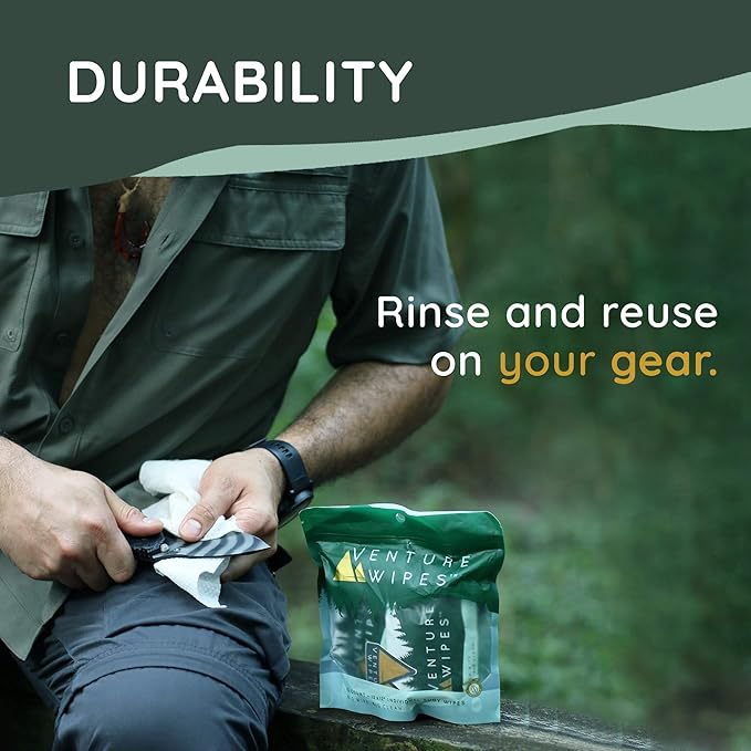 Venture Wipes Tea Tree Oil Body Wipes - Adventure Wipes for Adults - Biodegradable Cleansing With Aloe and Vitamin E - Camping Essentials - Individually Wrapped - 10 Count Bag