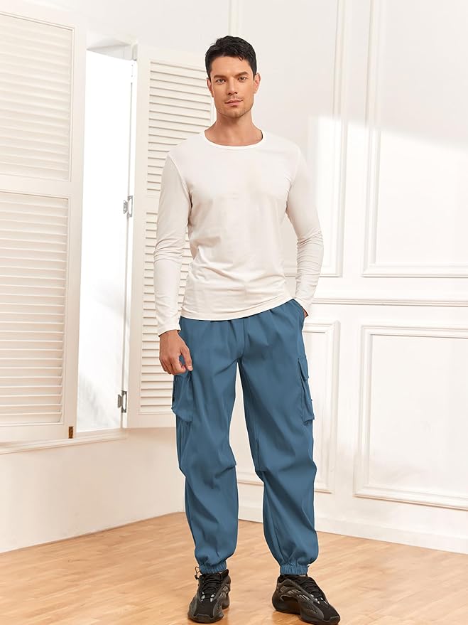 ZAFUL Men's Parachute Pants Casual Baggy Cargo Drawstring Trouser