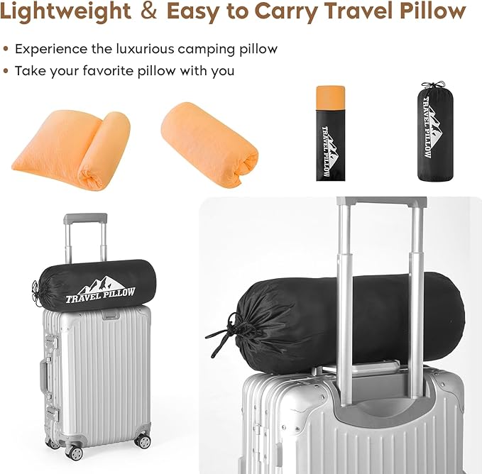 Small Shredded Memory Foam Pillow, Camping Pillow Travel Pillow - Compressible Medium Firm, Breathable Cover, Ideal Backpacking Hiking, Airplane and Car (Apricot Yellow, S)