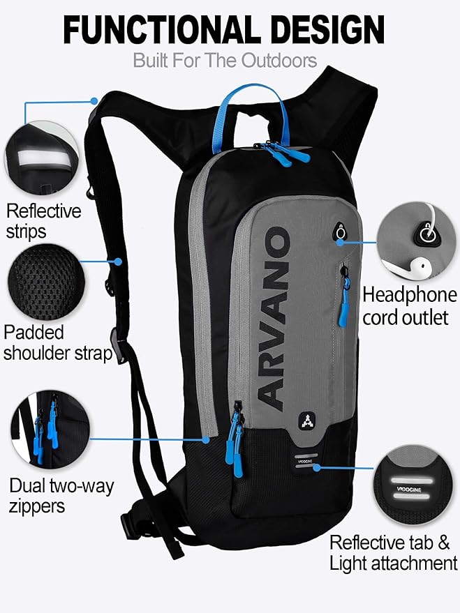 Arvano Hydration Backpack, Lightweight Hydration Pack with 2L Water Bladder, 6L Water Backpack for Men Women Cycling, Hiking, Mountain Biking, Skiing