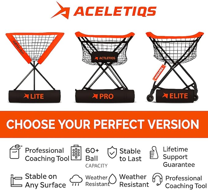 ACELETIQS Baseball Softball Portable Batting Practice Ball Caddy, Use During Training and Drills, Save Your Back No More Bending, Holds up to 60 Baseballs, Instant Setup