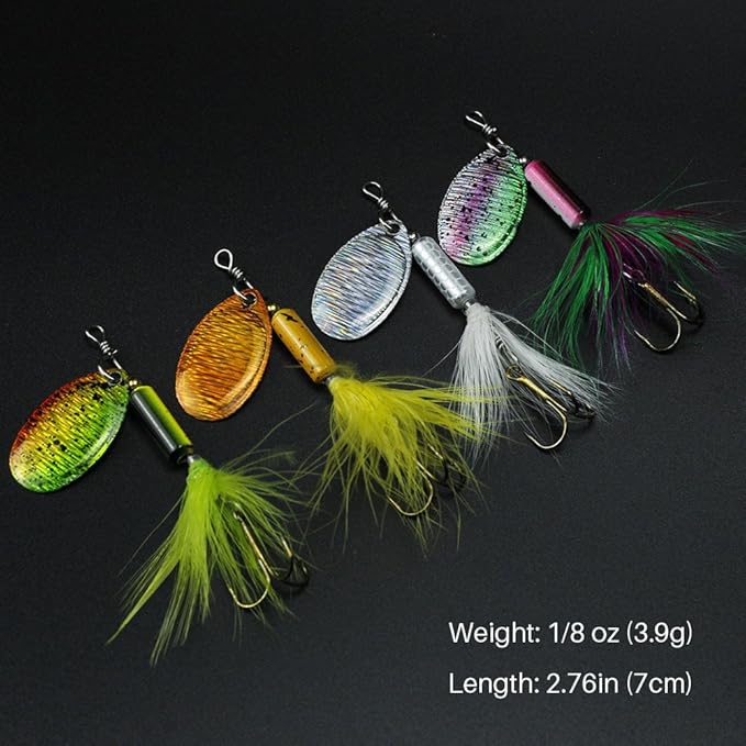 FouceClaus 10pcs Spinner Lures Baits with Tackle Box, Bass Trout Salmon Hard Metal Rooster Tail Fishing Lures Kit