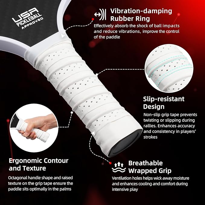 BAGAIL Pickleball Paddles, USAPA Approved Fiberglass Surface Pickleball Set, Lightweight Pickle Ball Rackets with 4 Balls, 1 Bag, Designed in California for Traction and Stability