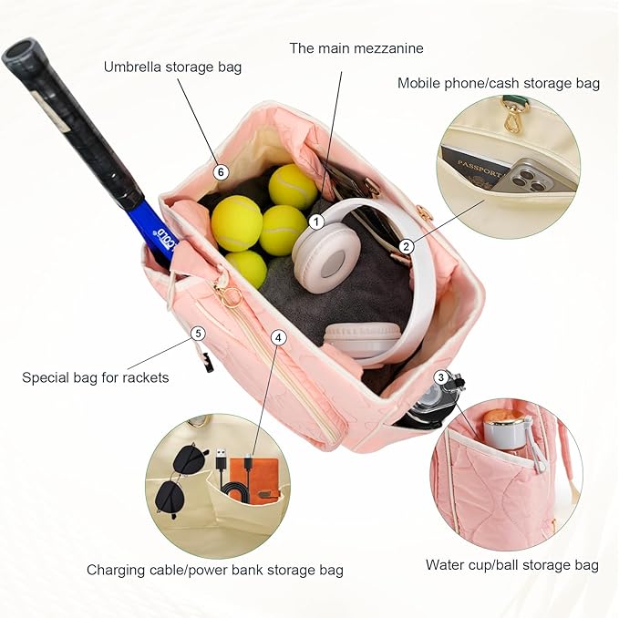 2-in-1 Tennis Tote Bag & Tennis Racket Backpack – Extra-Large Quilted Pickleball Racquet Bags, Water-Resistant & Lightweight for Men & Women