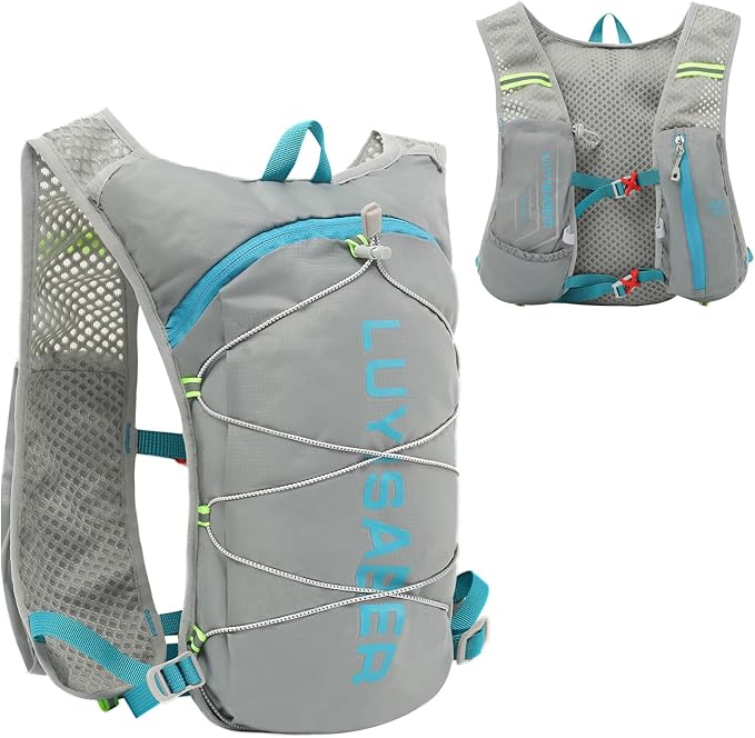 Azarxis Hydration Backpack 5L Running Vest Lightweight Breathable Water Daypack for Women Men Trail Race Marathon Jogging Hiking Climbing Camping Biking (Grey - Only Backpack)