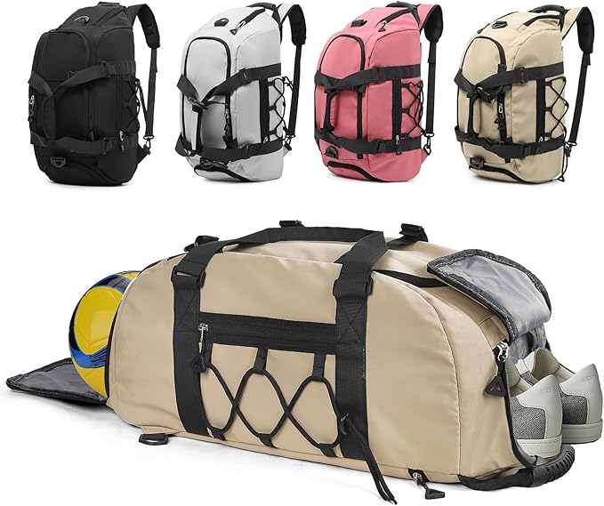 30L Gym Duffel Bag with Shoe Compartment for Men Women, Weekender Bags with Wet Pocket, Khaki