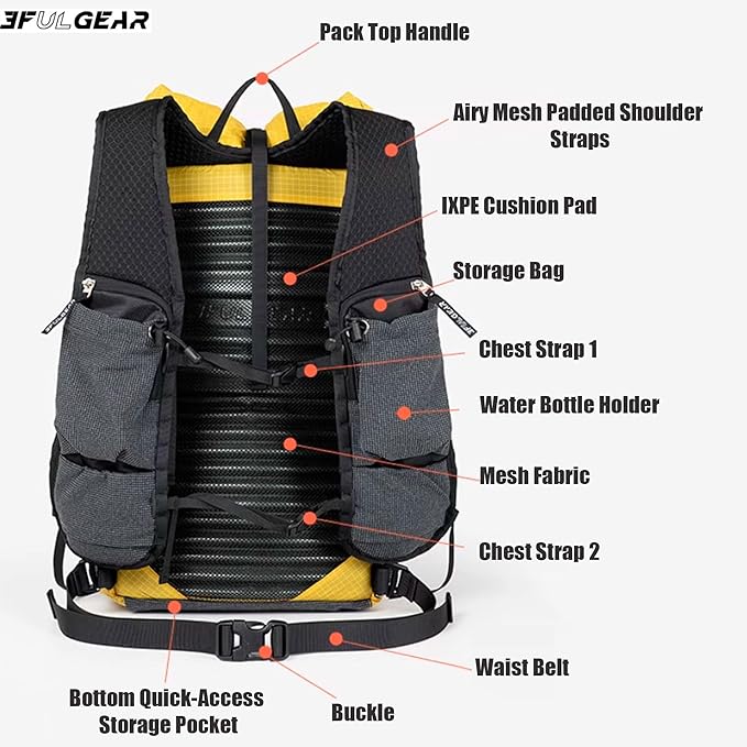 3F UL Gear Koala UHMWPE 20L+5L Backpacks,Hiking Backpack, Mountain Climbing Backpacking, Ultra-Light Daypacks (Bright Yellow)