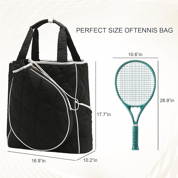 2-in-1 Tennis Tote Bag & Tennis Racket Backpack – Extra-Large Quilted Pickleball Racquet Bags, Water-Resistant & Lightweight for Men & Women
