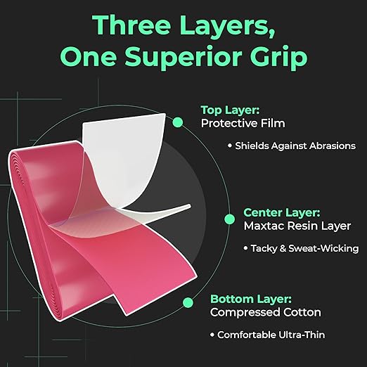 ADV MaxTac Tacky Tennis Overgrip - 12 Pack Extremely Sticky Non-Slip Tennis Grips Overgrip - Razor-Thin & Easy to Use Pro Tennis Racquet Grip Tape (12-Pack Pink)