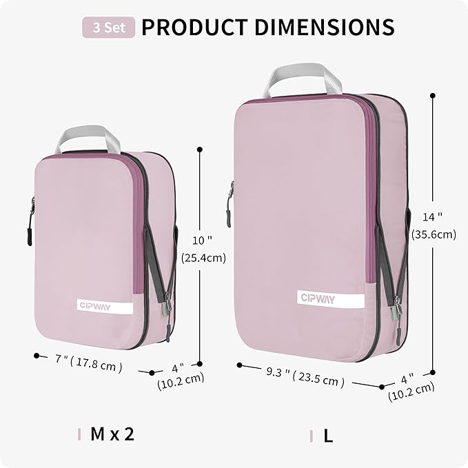 Cipway Compression Packing Cubes for Travel Ultralight Expandable Packing Organizers for Carry on Luggage (Mauve Pink 3 Set)