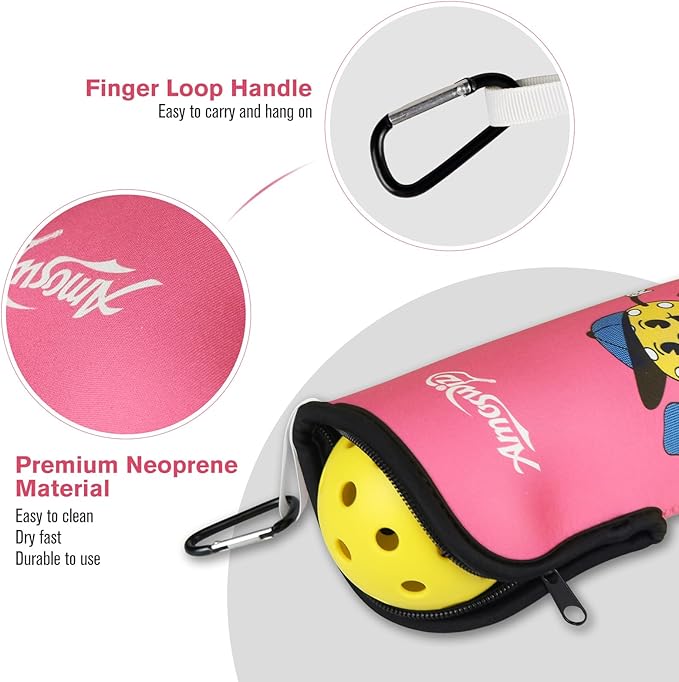 Pickleball Ball Holder - 1 Pc Pickle Ball Storage Bag, Portable Tennis Pouch with Hook for Fence, Premium Neoprene Material Bottle Holder, Pickleball Accessory Black Red Green Yellow Color