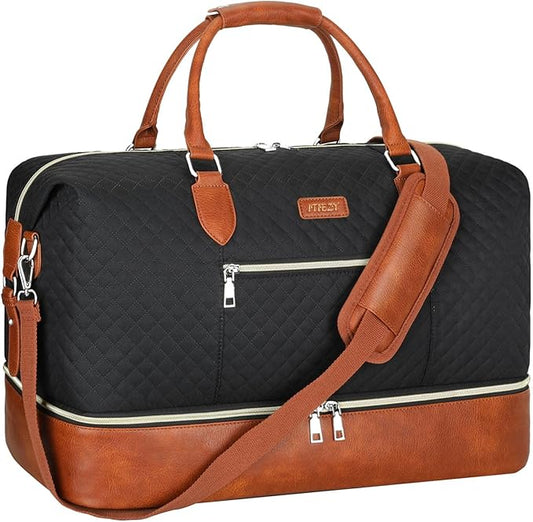 Weekender Bag for Women, Travel Duffel Bag Carry On Overnight Bag with Shoe Compartment Large Nylon Travel Weekend Tote Bag