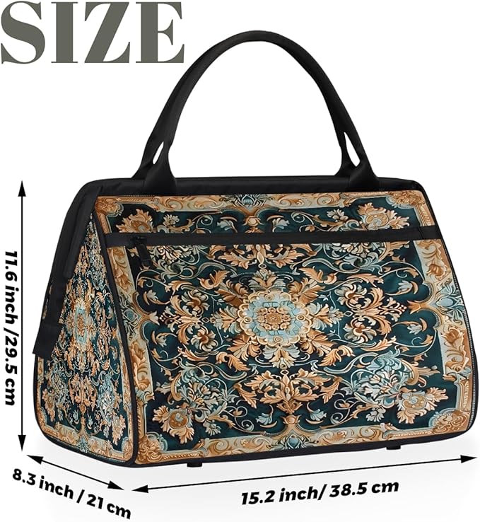 Travel Duffle Bag, Tile Flower Ornament Overnight Weekender Tote Bag for Women Men Waterproof Carry On Luggage with Zipper Lightweight Sport Gym Bag for Traveling Yoga Camping Traveling Gifts