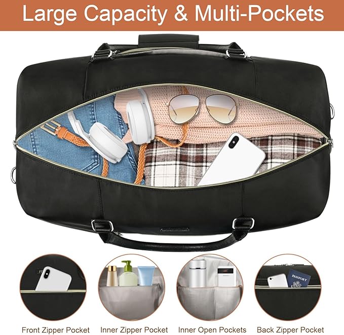 Weekender Bag for Women, Travel Duffel Bag Carry On Overnight Bag with Shoe Compartment Large Nylon Travel Weekend Tote Bag