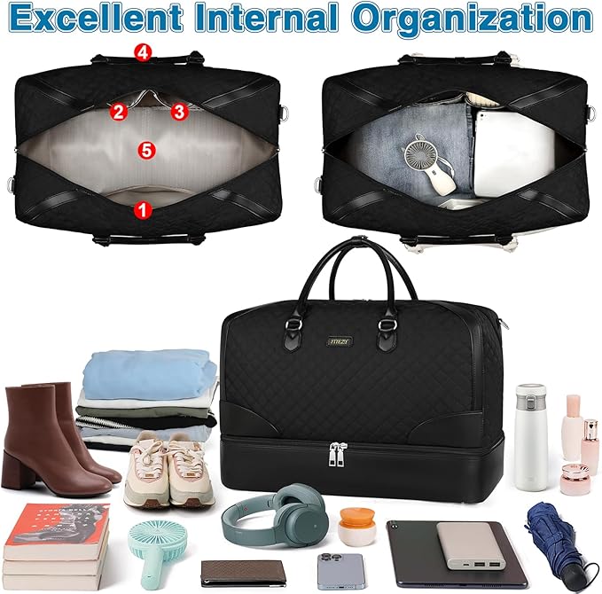 Weekender Bag for Women, Travel Duffel Bag Carry On Overnight Bag with Shoe Compartment Large Nylon Travel Weekend Tote Bag