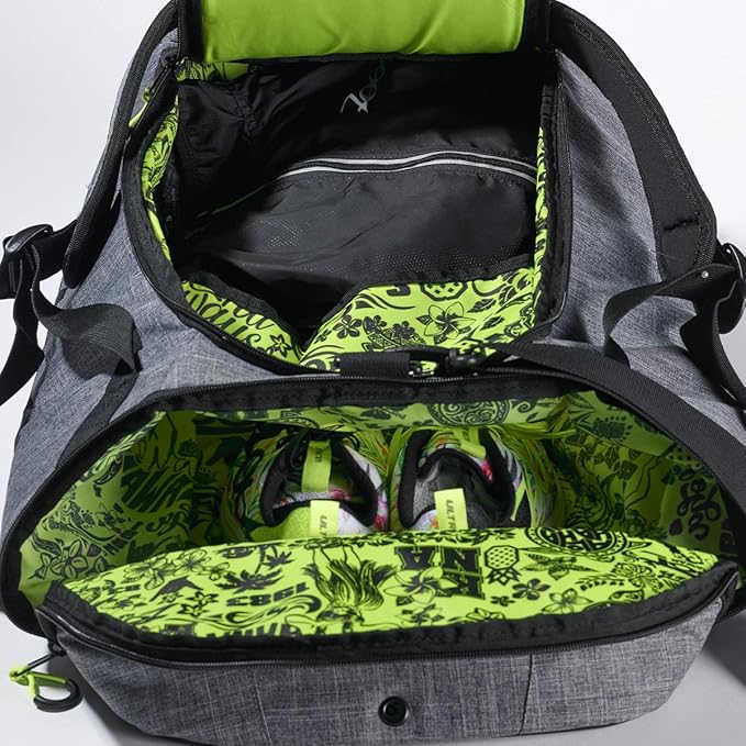 Zoot Ultra Tri Duffel, Triathlon Transition Bag or Backpack, with Wet Storage for Men & Women, Travel, Gym, Race Day, Grey