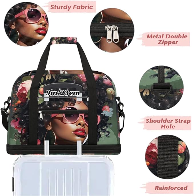 Travel Duffle Bags With Shoes Compartment for Women Men African Women Lightweigh Sports Tote Gym Bag Fashion Foldable Canvas Weekender Overnight Carry On Luggage Handle Bag