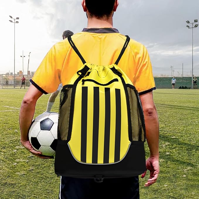 KAEGREEL Drawstring Soccer Bag Basketball Backpack for Kids Teens, Foldable Sports Bags Detachable Ball Mesh Bag for Gym Yoga Football Baseball