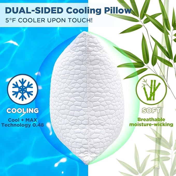 Cooling Bed Pillows for Sleeping 2 Pack Shredded Memory Foam Pillows Standard Size Set of 2, Adjustable Cool Pillow for Side Back Stomach Sleepers Luxury Gel Pillows with Washable Removable Cover