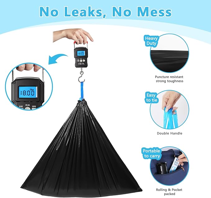 Portable Toilet Bags Poo Waste Gel Set, 30 Count 10 Gal Camping Toilet bags with drawstring and 30 Pack 0.53 Oz each Pee Powder for Portable Camping Toilet fit for Traveling, Outdoor Activities